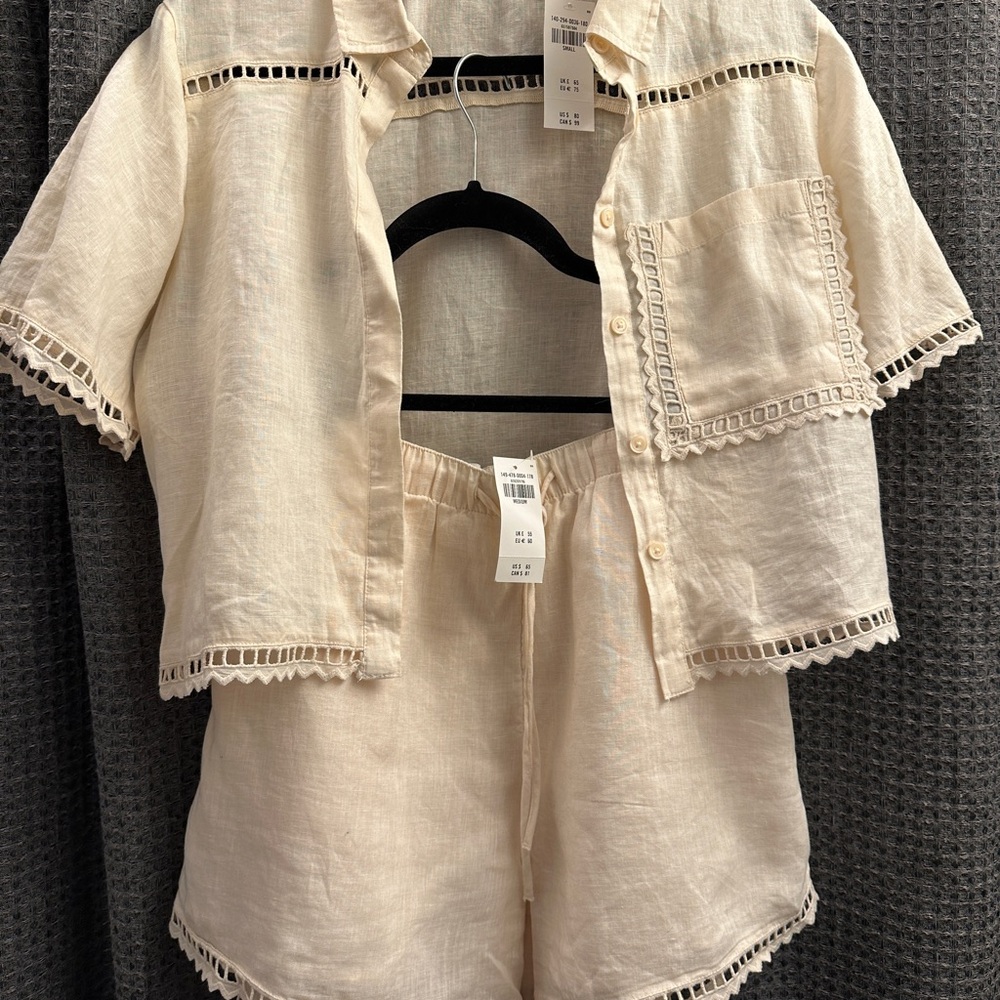 Abercrombie & Fitch Off-White Linen Matching Lounge Set